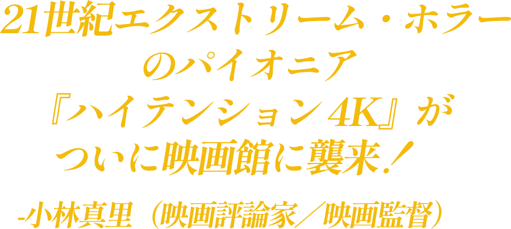 21世紀エクストリーム・ホラーのパイオニア
			『ハイテンション 4K』がついに映画館に襲来！ 
			-小林真里（映画評論家／映画監督）
